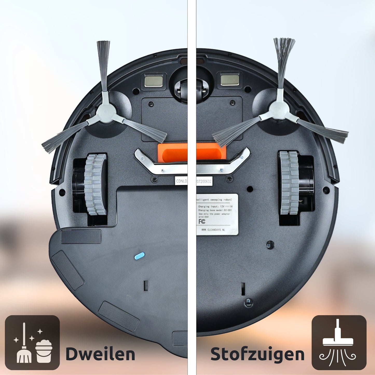 CleanDays Robotstofzuiger D2-001 - 3 in 1: Stofzuigen, Dweilen en Vegen Zwart