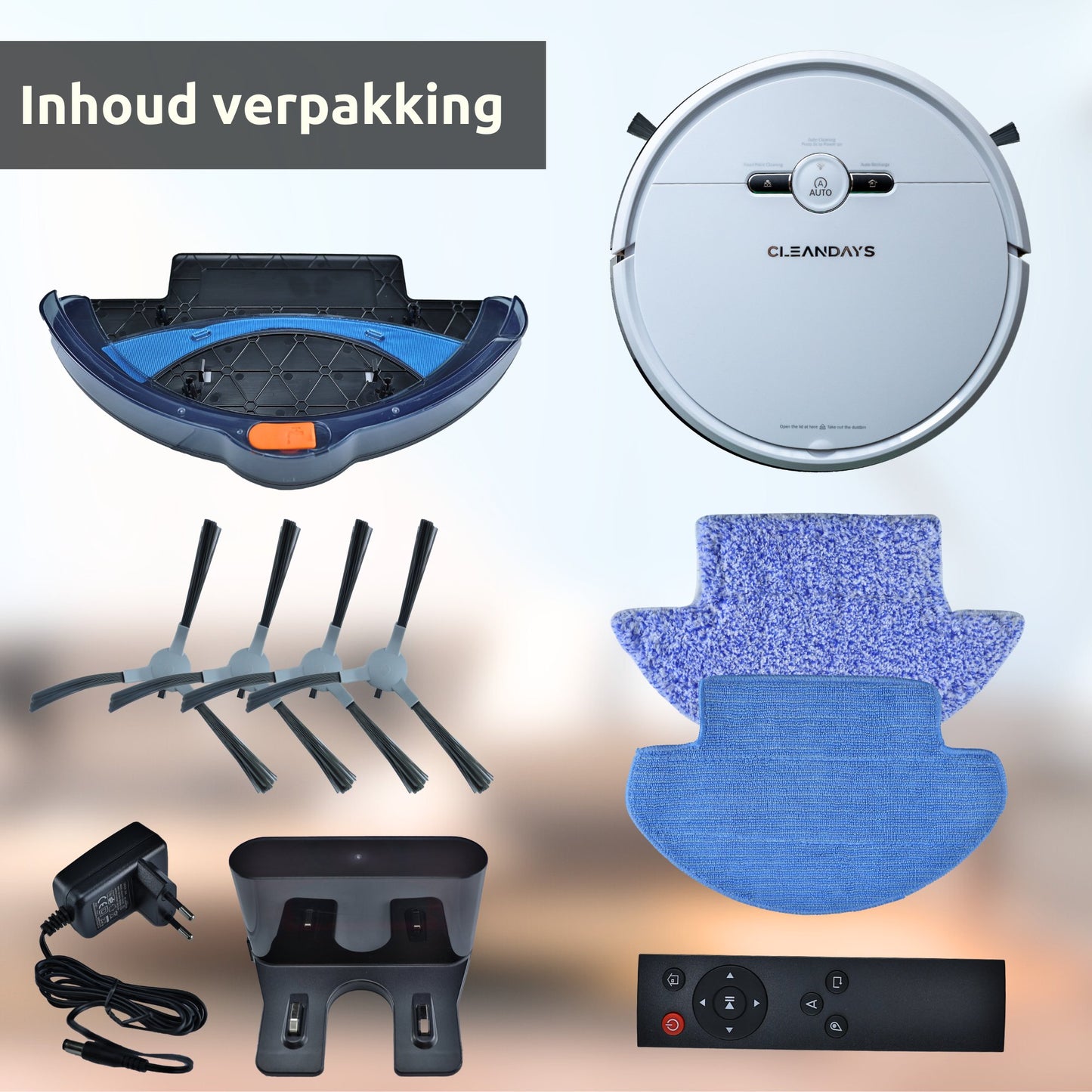 CleanDays Robotstofzuiger D2-001 - 3 in 1: Stofzuigen, Dweilen en Vegen (Wit)