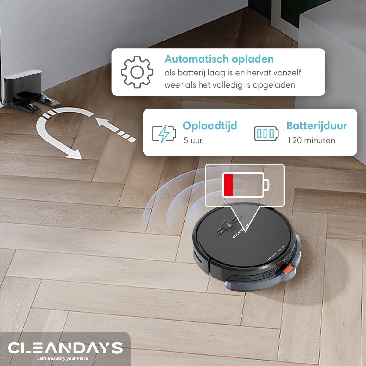 CleanDays Saugroboter - 3 in 1: Staubsaugen, Wischen und Kehren
