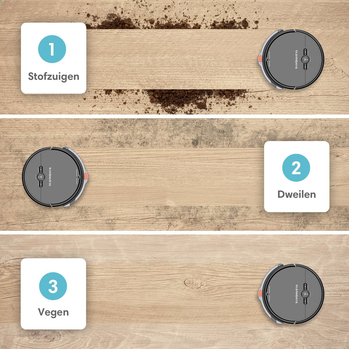 CleanDays Saugroboter - 3 in 1: Staubsaugen, Wischen und Kehren