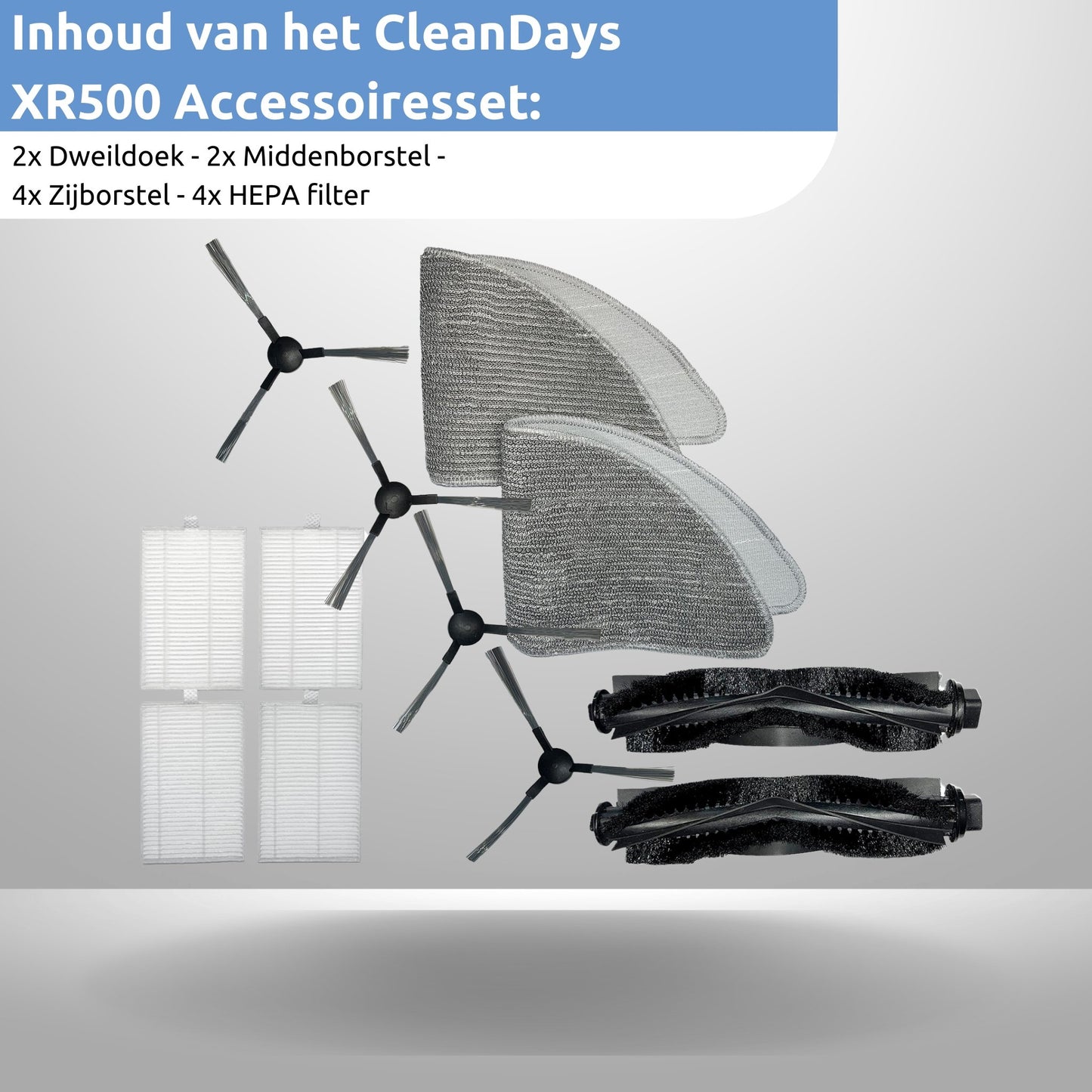 Accessoiresset CleanDays Robotstofzuiger XR500 met Dweildoeken
